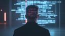 Person steht vor Bildschirm mit Codes
