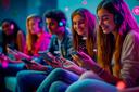 Junge Menschen interagieren mit Smartphones