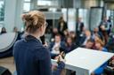 Studentin hält Präsentation